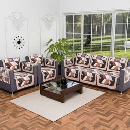 Myntra Elegant Homes Cream-Coloured & Brown Velvet Sofa Cover With Arms-picture-13