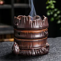 Ekhasa Brown Ceramic Dhoop Dani Loban Burner Holder Stand For Home With Storage-3
