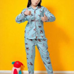Club96 Sea Green Cotton Blend Printed Night suits-image-12
