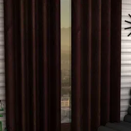 BELLA TRUE Brown 2 Pieces Ripple Fold Long Door Curtains-image-2