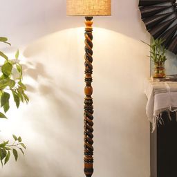 Devansh Brown & Beige Cylindical Shaped Wooden Floor Lamp-51