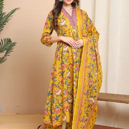 Roly Poly Women Floral Printed Pure Cotton Kurta with Palazzos & Dupatta-image-99