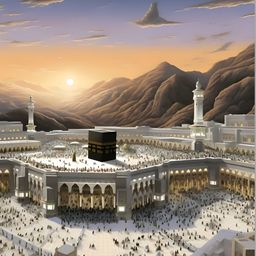 Aura Blue & Black Makka Madina Printed Canvas Wall Painting-image-12