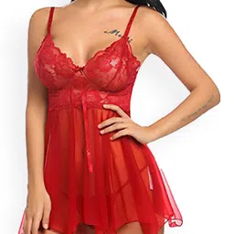 Fihana Women Self Design Shoulder Straps Baby Doll-image-37
