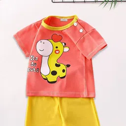 FOREVER FRIDAY Girls Animal Graphic Printed Round Neck Pure Cotton T-shirt with Shorts-image-38