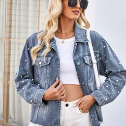Oh Rare Embellished Spread Collar Crop Denim Jacket-image-53