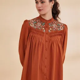 PEACH PIPER Ethnic Motifs Embroidered Cotton Shirt Style Top-39