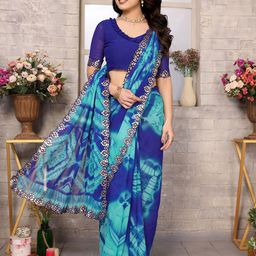 Moda Rapido Tie and Dye Mirror Work Pure Georgette Saree-image-65