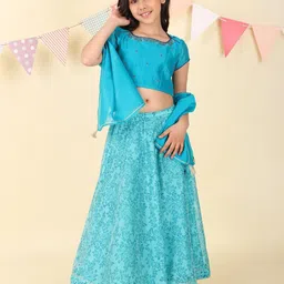 Fabindia Girls Printed Ready to Wear Cotton Lehenga & Embroidered Blouse With Dupatta-image-30