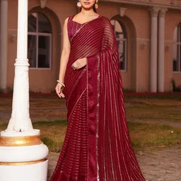 GoSriKi Striped Gotta Patti Pure Georgette Saree-22