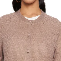 CLAPTON Self Design Round Neck Woollen Longline Cardigan image 2