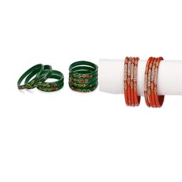SOMIL Women Pack Of 2 Red And Green Glass Ethnic Handcrafted Traditional Bangle-picture-3
