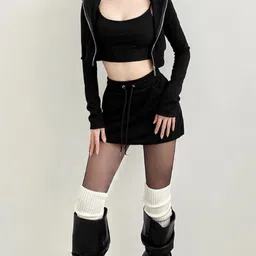 KPOP Round Neck Coat With Skirt Co-Ords-picture-9