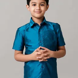 Ramraj Boys Cutaway Collar Solid Silk Casual Shirt-image-58