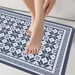 HomeCloud Black & White Geometric Printed Microfiber Rectangular Floor Mat image 5