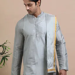 TATTVA Men Regular Mandarin Collar Kurta with Dhoti Pants & With Dupatta image 4