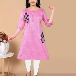 Sevgi Girls Floral Embroidered Thread Work Jacquard Kurta-image-50