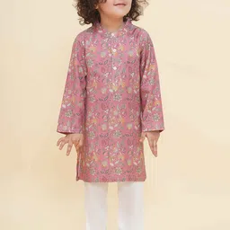 Sethukrishna Boys Floral Printed Mandarin Collar Straight Kurta With Pyjamas-20