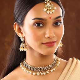 Priyaasi Gold-Plated Kundan Stones-Studded & Pearls Beaded Jewellery Set-6
