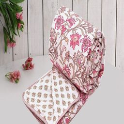 Myntra Elegant Homes White & Pink Floral Microfiber AC Room 150 GSM Double Bed Dohar-image-52