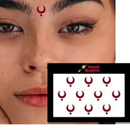 Comet Busters 10 Pcs Reusable Crescent-Shaped Designer Bindis - Maroon image 2