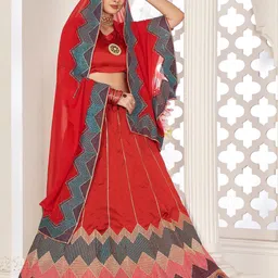 KALINI Thread Work Semi-Stitched Lehenga & Unstitched Blouse With Dupatta image 3