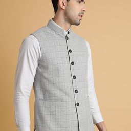 MODI JACKET Checked Wool Nehru Jacket image 3