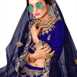 MANVAA Embroidered Thread Work Semi-Stitched Lehenga & Unstitched Blouse With Dupatta image 3