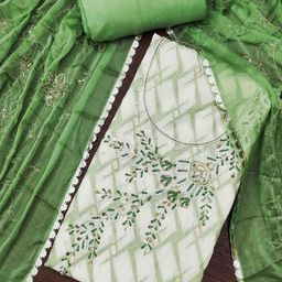 KIMISHA Geometric Woven Design Beads & Stones Banarasi Cotton Unstitched Dress Material-image-83
