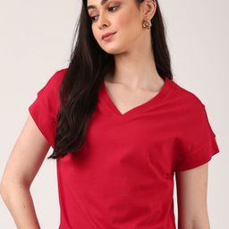 Jolene.club Cherry V-Neck Cotton Regular Fit T-shirt-image-59