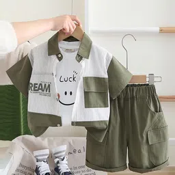 INCLUD Boys Color-Blocked Shirt With T-Shirt And Cargo Shorts-44