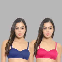 Women Cotton Blue,Pink Padded Non-Wired Lingerie Bra Sport wear Gym Crop Tank Top-47