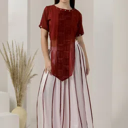 First Resort by Ramola Bachchan Embroidered Boat Neck Asymmetric Top & Skirt-image-48
