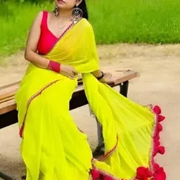 GAVUBAA Yellow Pure Georgette Sarees-picture-34