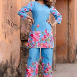 AUTUMN LANE Ushoshi sky Printed Pure Cotton Tunic With Trousers Co-Ords-image-99