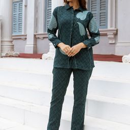 Kaftanize Floral Burnout Embroidered Co-Ord Set-8