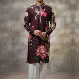 Rivaar By Rocky Star Floral Printed Mandarin Collar Kurta And Pyjamas-image-21
