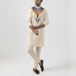 PulseIQ Men Beige Kurtas-image-94