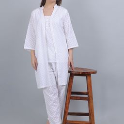 Flora & Fauna Round Neck Sleeveless Embroidered Top & Trousers With Shrug Co-Ords-image-98
