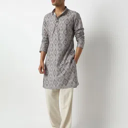 Ethnicity Men Geometric Chikankari Pathani Kurta-image-10
