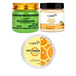 CARET ORGANIC Set Of 3 Tulsi Aloevera Gel, Ubtan Face Pack & Nourishing Cream - 100 g Each-52