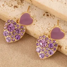 SUBHAGALANKAR Gold-Plated Artificial Stones Studded Heart Shaped Drop Earrings-47
