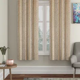 SOKNACK Beige & Gold-Toned Set of 2 Black Out Window Curtain-image-61