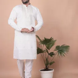 Ethnico by laxmi Men Floral Embroidered Regular Kurta with Pyjamas-picture-10