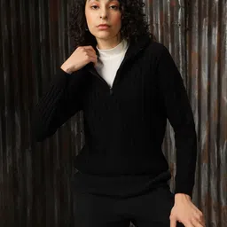 High Star Women Pullover with Zip Detail Cabel Knit-image-28