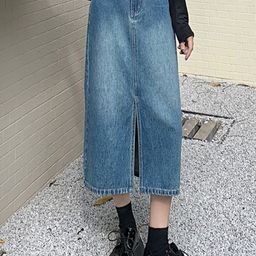 StyleCast Denim Straight Midi Skirt-image-79