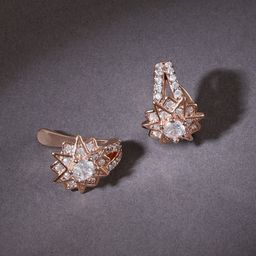 AMI Rose Gold-Plated Cubic Zirconia Studded Contemporary Ear Cuff Earrings-15
