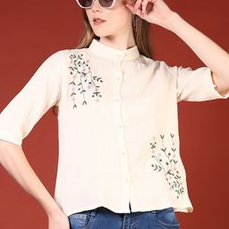 V-Mart Floral Mandarin Collar Cotton Top-picture-3