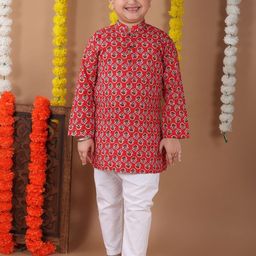 Kinder Kids Boys Floral Printed Regular Pure Cotton Kurta with Pyjamas-picture-33