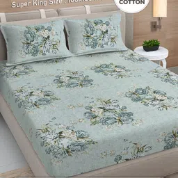 FABINALIV Green & White Floral 300 TC King Bedsheet with 2 Pillow Covers-image-22